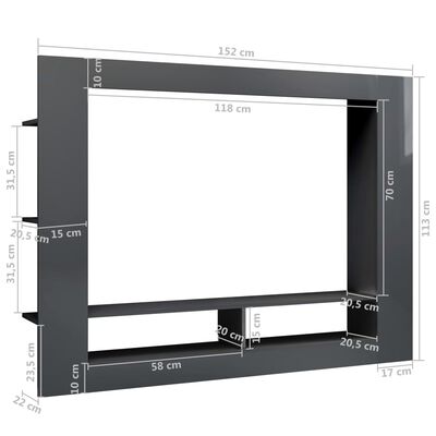 vidaXL magasfényű szürke forgácslap TV-szekrény 152 x 22 x 113 cm