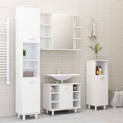 vidaXL magasfényű fehér forgácslap fürdőszobaszekrény 30 x 30 x 95 cm
