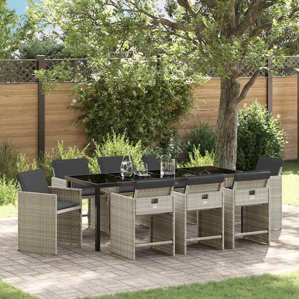 vidaXL Kert &eacute;tkező szett 9 pcs Vil&aacute;gossz&uuml;rke polirattan