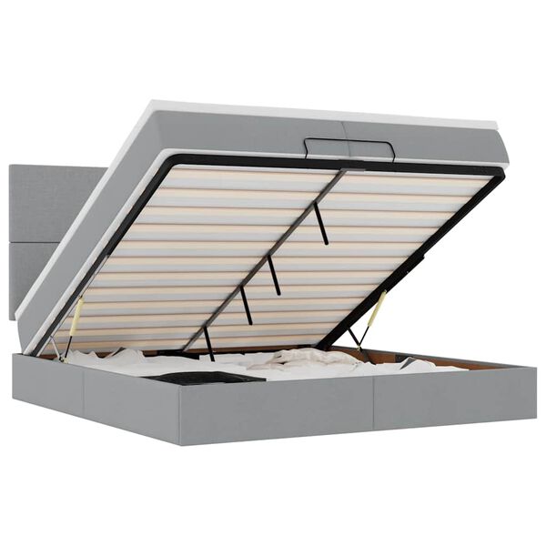 vidaXL Ottomán ágykeret matracokkal Világosszürke 200x200cm szövet