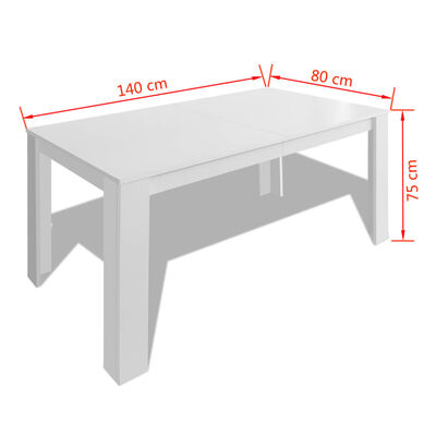 vidaXL fehér étkezőasztal 140 x 80 x 75 cm