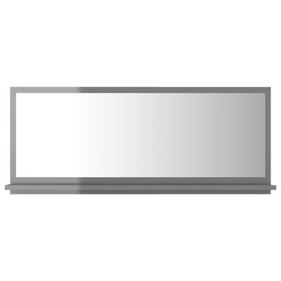 vidaXL magasfényű szürke forgácslap fürdőszobai tükör 90x10,5x37 cm