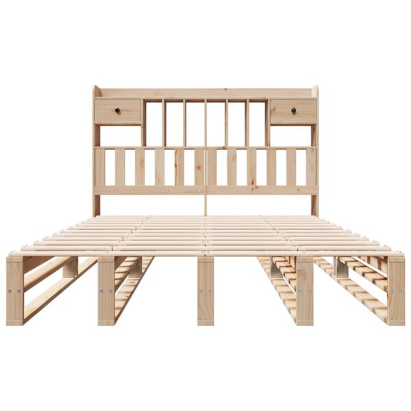 vidaXL t&ouml;m&ouml;r fenyőfa k&ouml;nyvespolcos &aacute;gy matrac n&eacute;lk&uuml;l 140 x 190 cm