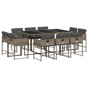 vidaXL 11 r&eacute;szes sz&uuml;rke polyrattan kerti &uuml;lőgarnit&uacute;ra p&aacute;rn&aacute;kkal