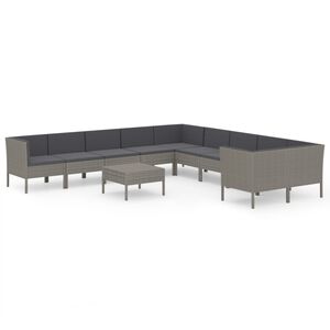 vidaXL 11 r&eacute;szes sz&uuml;rke polyrattan kerti &uuml;lőgarnit&uacute;ra p&aacute;rn&aacute;kkal