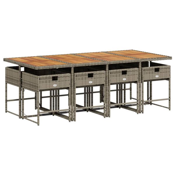 vidaXL 9 r&eacute;szes sz&uuml;rke polyrattan kerti &eacute;tkezőgarnit&uacute;ra p&aacute;rn&aacute;val