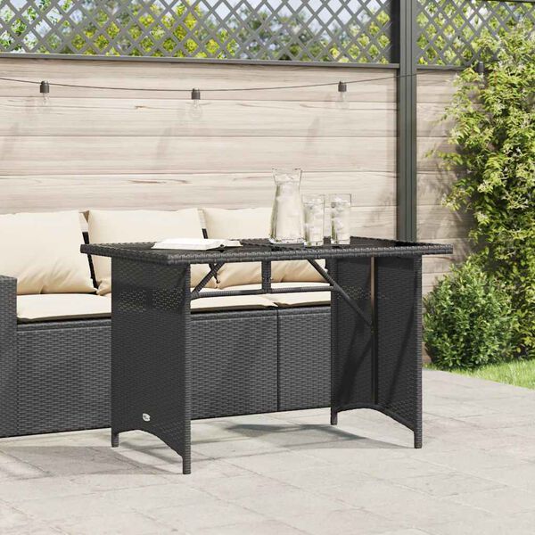 vidaXL fekete polyrattan üveglapos kerti asztal 110x68x70 cm