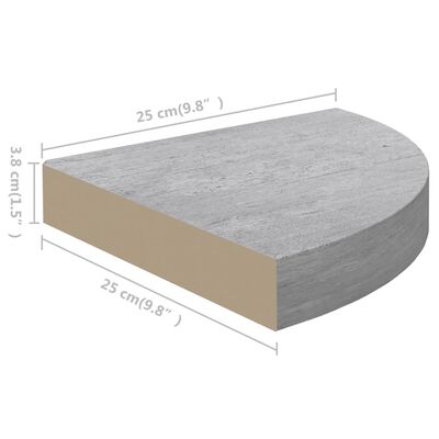 vidaXL 4 db betonszürke MDF fali sarokpolc 25 x 25 x 3,8 cm