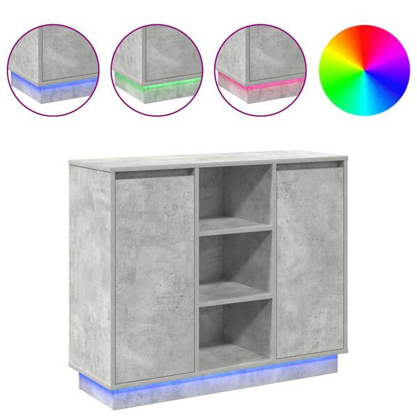 vidaXL LED tálaló polcokkal Beton Szürke 90 x 32 x 75 cm Faanyag