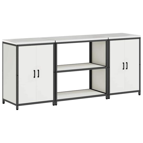 vidaXL Konyhai Tároló Készlet polcokkal tárolóval 3 pcs Fehér Acél