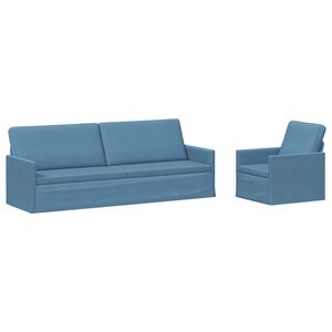 vidaXL Kanap&eacute; Szett 2 pcs K&eacute;k B&aacute;rsonyos sz&ouml;vet