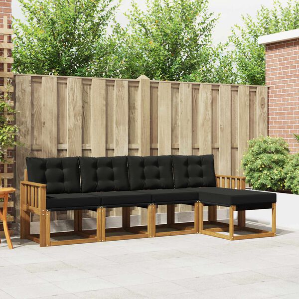 vidaXL K&uuml;lt&eacute;ri kanap&eacute; szett p&aacute;rn&aacute;val 5 pcs Term&eacute;szetes &eacute;s fekete