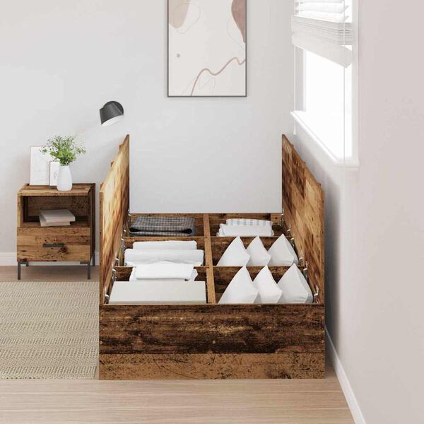 vidaXL Ágykeret tárolóval Régi fa 100 x 200 cm Faanyag