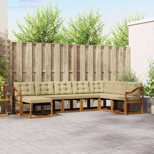 vidaXL K&uuml;lt&eacute;ri kanap&eacute; szett p&aacute;rn&aacute;val 8 pcs Term&eacute;szetes &eacute;s b&eacute;zs