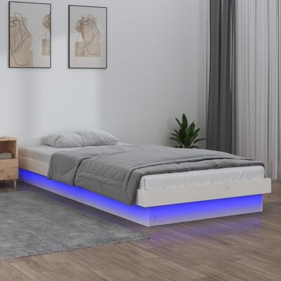 vidaXL Small Single fehér tömör fa LED-es ágykeret 75 x 190 cm