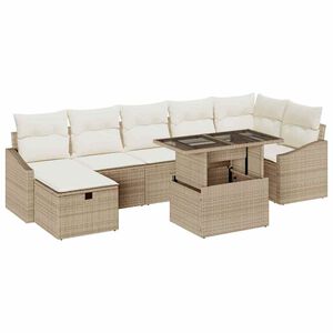 vidaXL Kerti Kanap&eacute; Szett 8 pcs B&eacute;zs polirattan
