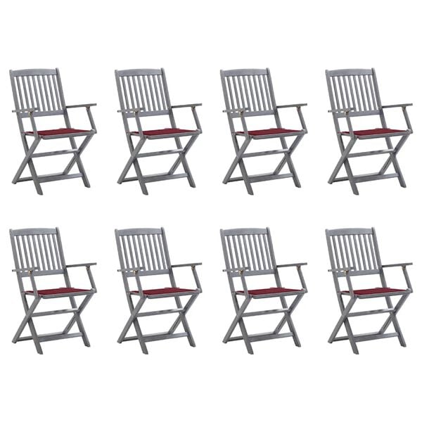 vidaXL 8 db összecsukható tömör akácfa kerti szék párnákkal