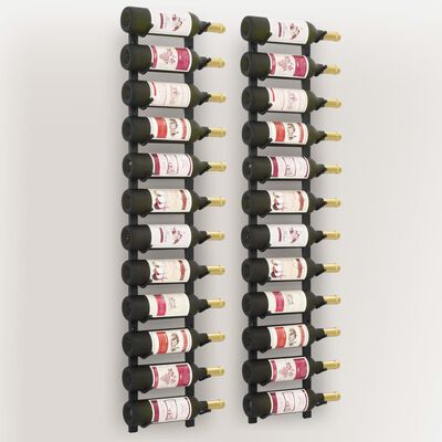 vidaXL 2 db fekete vas falra szerelhető bortartó állvány 24 palacknak