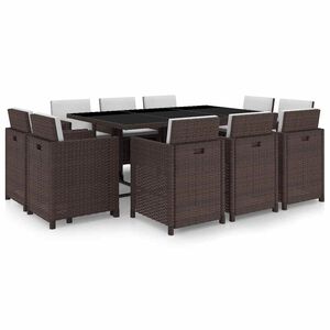vidaXL 11-r&eacute;szes barna k&uuml;lt&eacute;ri polyrattan &eacute;tkezőszett p&aacute;rn&aacute;kkal