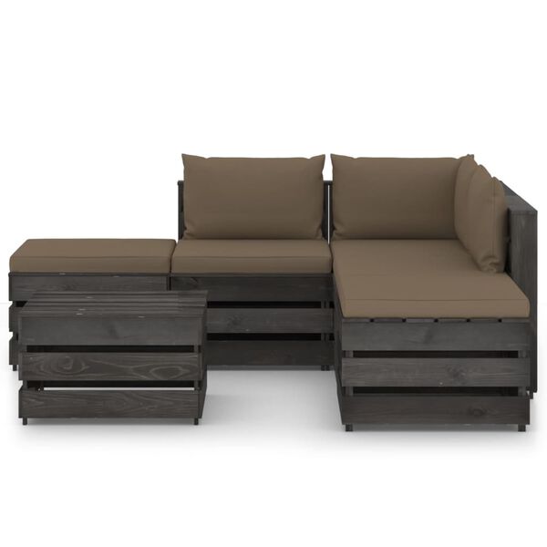 vidaXL 6 r&eacute;szes sz&uuml;rke impregn&aacute;lt fa kerti t&aacute;rsalg&oacute;szett p&aacute;rn&aacute;kkal