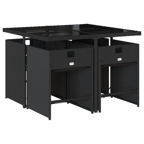 vidaXL 5 r&eacute;szes fekete polyrattan kerti &eacute;tkezőgarnit&uacute;ra p&aacute;rn&aacute;kkal