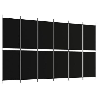 vidaXL 6 paneles fekete szövet térelválasztó 300x180 cm