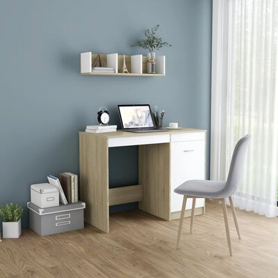 vidaXL fehér-sonomatölgy színű forgácslap íróasztal 100 x 50 x 76 cm