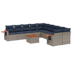 vidaXL 11 r&eacute;szes sz&uuml;rke polyrattan kerti &uuml;lőgarnit&uacute;ra p&aacute;rn&aacute;kkal