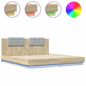 vidaXL sonoma t&ouml;lgy sz&iacute;nű &aacute;gykeret fejt&aacute;ml&aacute;val &eacute;s LED-ekkel 200x200 cm
