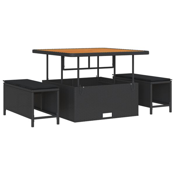 vidaXL Kerti Kanap&eacute; Szett 8 pcs Fekete Poli Rattan &eacute;s Porfestett Ac&eacute;l