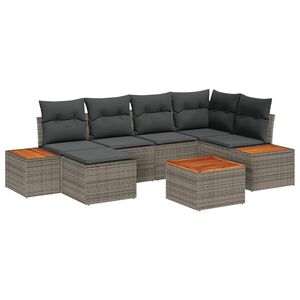 vidaXL Kerti Kanap&eacute; Szett p&aacute;rn&aacute;val t&aacute;rol&oacute;val 7 pcs Sz&uuml;rke Polyrattan