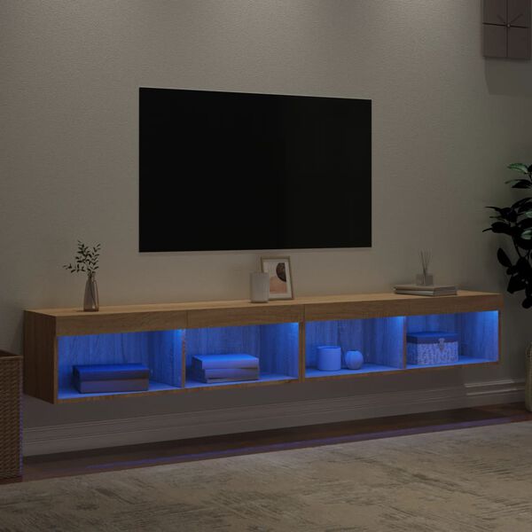 vidaXL 2 db sonoma t&ouml;lgy sz&iacute;nű TV-szekr&eacute;ny LED-ekkel 100x30x30 cm