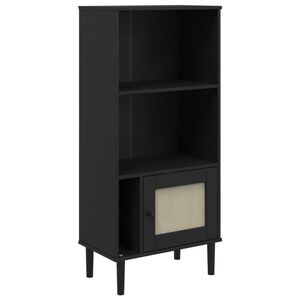 vidaXL SENJA fekete rattanhat&aacute;s&uacute; t&ouml;m&ouml;r fenyő k&ouml;nyvszekr&eacute;ny 60x35x130cm