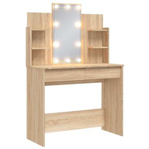 vidaXL sonoma t&ouml;lgy sz&iacute;nű f&eacute;s&uuml;lk&ouml;dőasztal LED-l&aacute;mp&aacute;kkal 96x40x142 cm