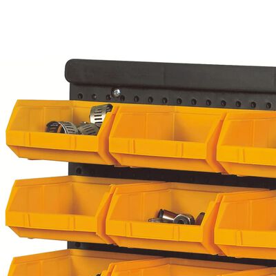 vidaXL 32 darabos sárga-fekete tárolódoboz-készlet fali panelekkel