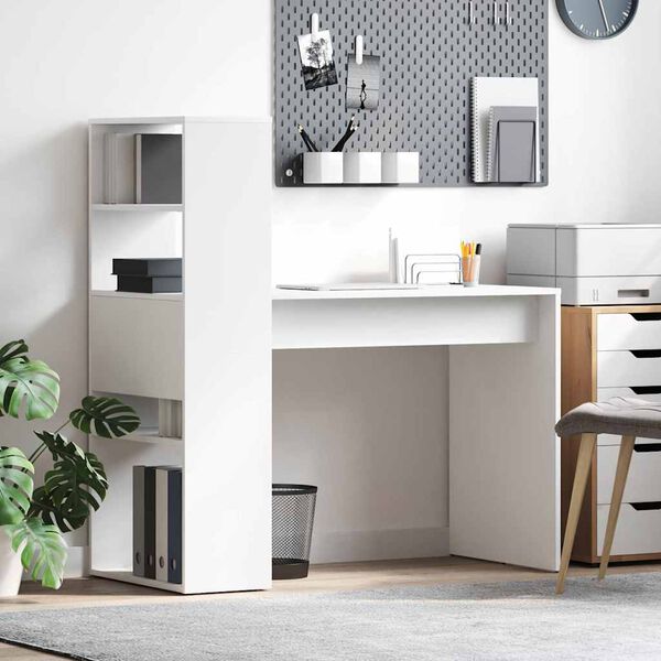 vidaXL Asztal polcokkal tárolóval Fehér 113 x 54 x 120 cm Faanyag