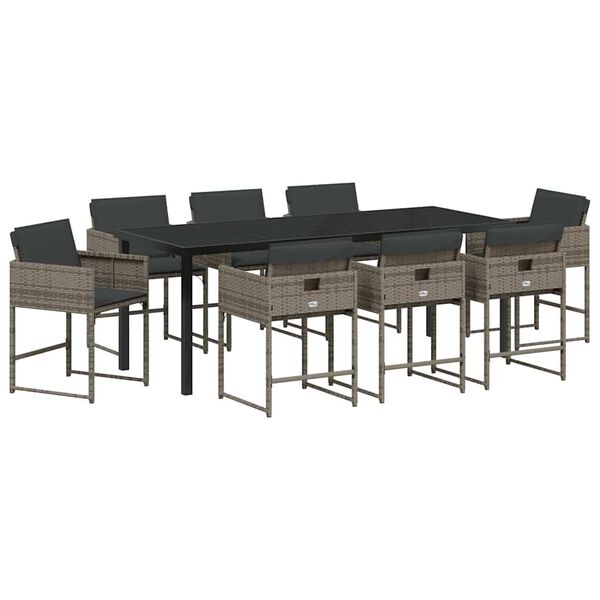 vidaXL Kert &eacute;tkező szett 9 pcs Sz&uuml;rke polirattan