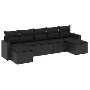 vidaXL 7 r&eacute;szes fekete polyrattan kerti &uuml;lőgarnit&uacute;ra p&aacute;rn&aacute;val