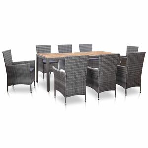 vidaXL 9 r&eacute;szes sz&uuml;rke polyrattan k&uuml;lt&eacute;ri &eacute;tkezőgarnit&uacute;ra p&aacute;rn&aacute;kkal