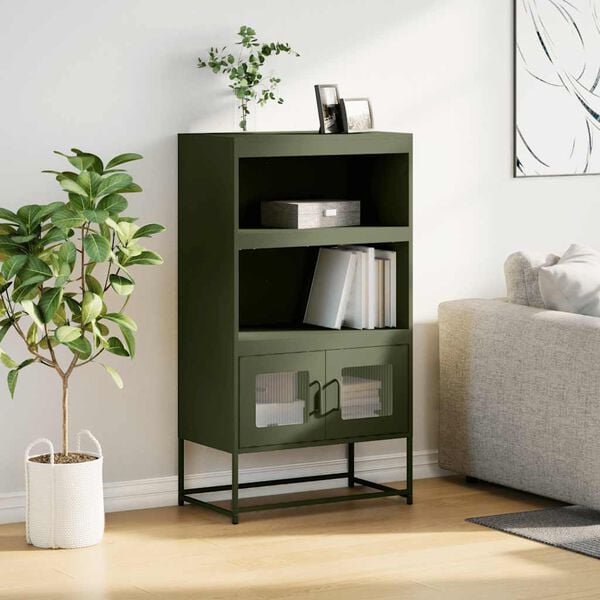 vidaXL Highboard olívazöld 68x39x123 cm Acél