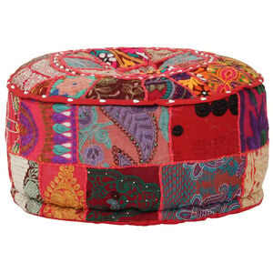 vidaXL k&eacute;zzel k&eacute;sz&uuml;lt kerek piros pamut patchwork puff 40 x 20 cm