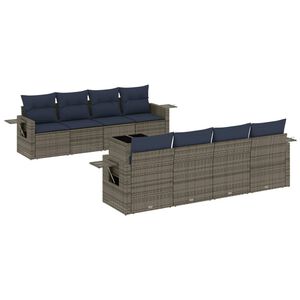 vidaXL 9 db sz&uuml;rke polyrattan kerti kanap&eacute;garnit&uacute;ra p&aacute;rn&aacute;kkal