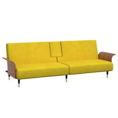 vidaXL sárga bársony kanapéágy pohártartókkal