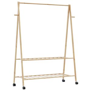 vidaXL bambusz ruha&aacute;llv&aacute;ny polcokkal &eacute;s kerekekkel 132x45,5x155,5 cm