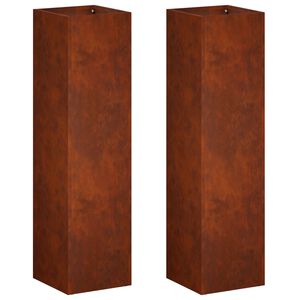 vidaXL Kerti cser&eacute;p 2 db Rozsd&aacute;s 20 x 20 x 75 cm Időj&aacute;r&aacute;s&aacute;ll&oacute; Ac&eacute;l