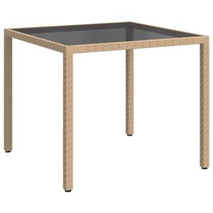 vidaXL b&eacute;zs polyrattan &eacute;s edzett &uuml;veg kerti asztal 90 x 90 x 75 cm