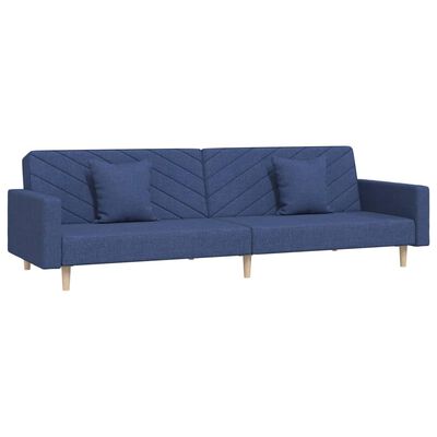 vidaXL kétszemélyes kék szövet kanapéágy 2 párnával és lábtartóval