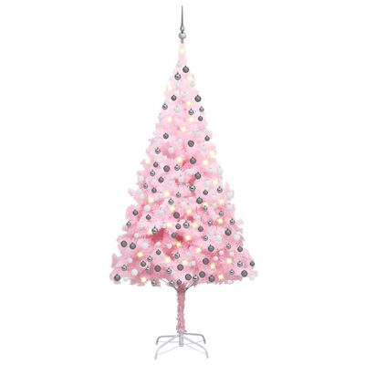vidaXL rózsaszín PVC megvilágított műkarácsonyfa gömb szettel 240 cm