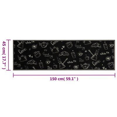 vidaXL fekete reggeli mintás mosható bársony konyhaszőnyeg 45x150 cm