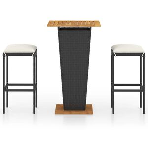 vidaXL 3 r&eacute;szes fekete polyrattan k&uuml;lt&eacute;ri b&aacute;rszett p&aacute;rn&aacute;kkal